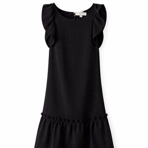 LOFT Black Ruffle Sleeve Drop Waist Dress Size M
